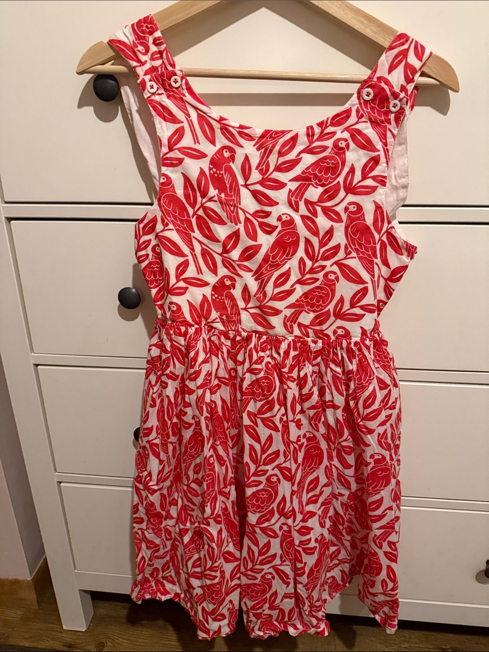 Mini Boden Red and White Parrot Print Dress